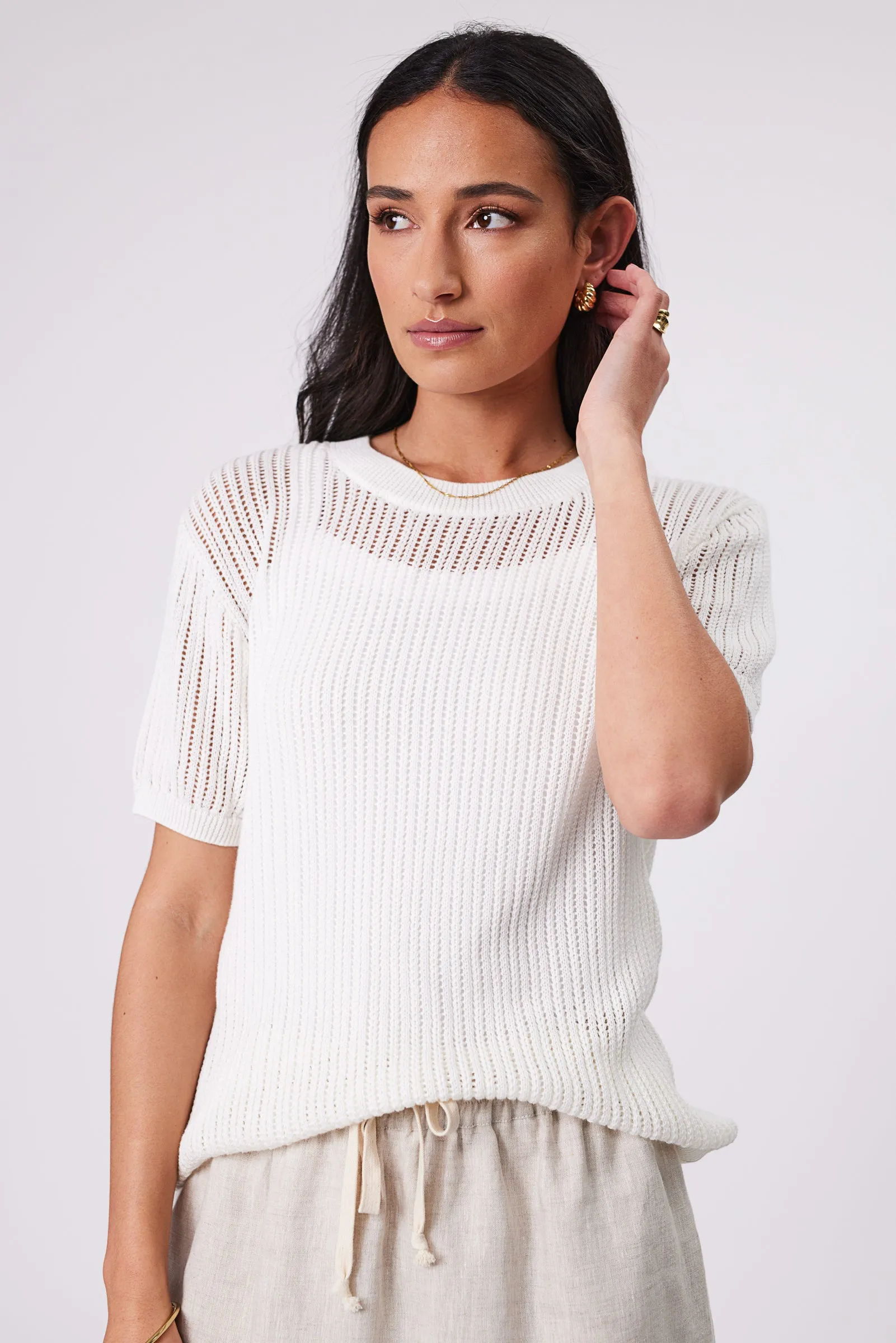 Marlow - Newport Mesh Knit Tee - Ivory
