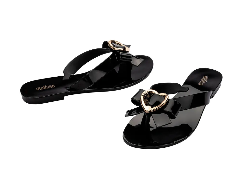 Melissa Harmonic Hot AD Heart Design Black Flat FlipFlops For Women