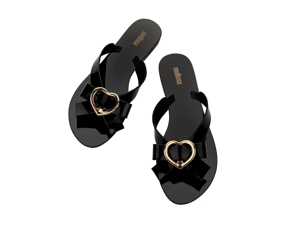 Melissa Harmonic Hot AD Heart Design Black Flat FlipFlops For Women