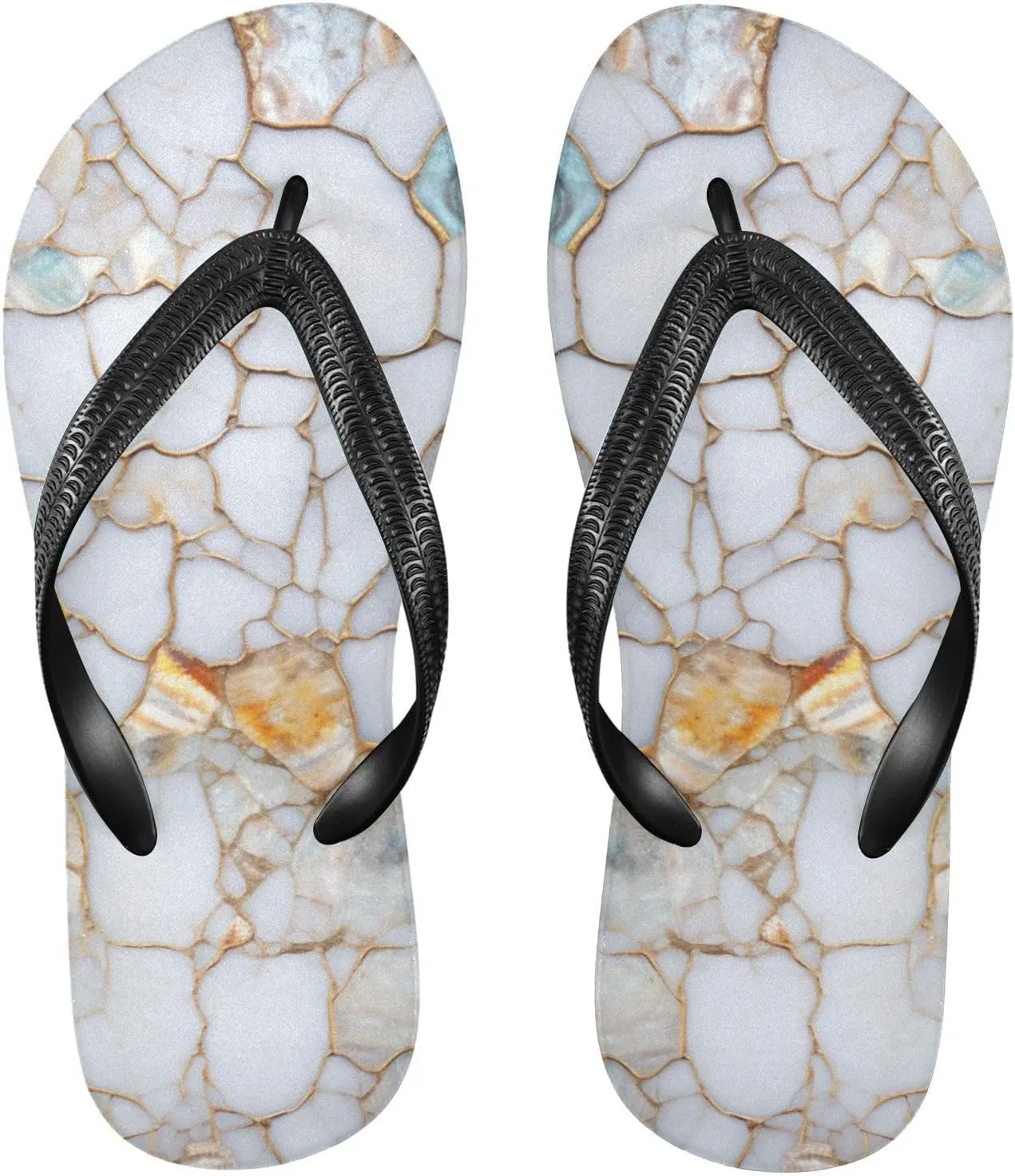 MNSRUU Flip Flops for Women Men Sea Starfish Shell Flip Flops Womens Slides Men Sandals Shower Slippers Summer Non-Slip Flipflops for Swim Beach Bathroom, XS