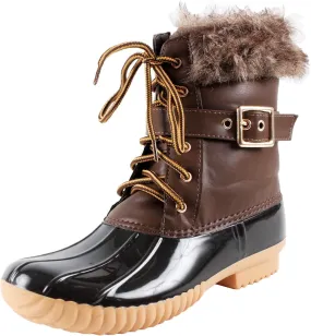 Nature Breeze Duck-01 Women's Chic Lace Up Buckled Duck Waterproof Snow Boots,Brown,10