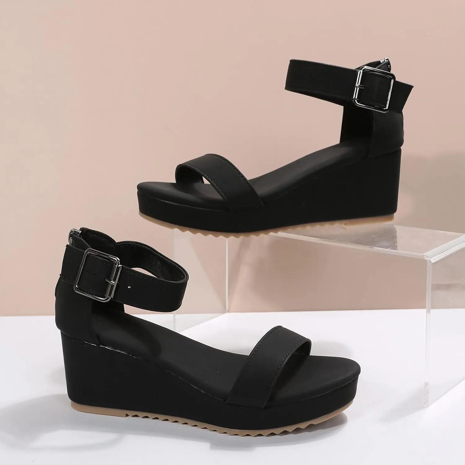 peqiut Casual Sandals Women Platform Wedge Sandals for Women Ankle Strap Shoes Comfortable Zipper Beach Sandals