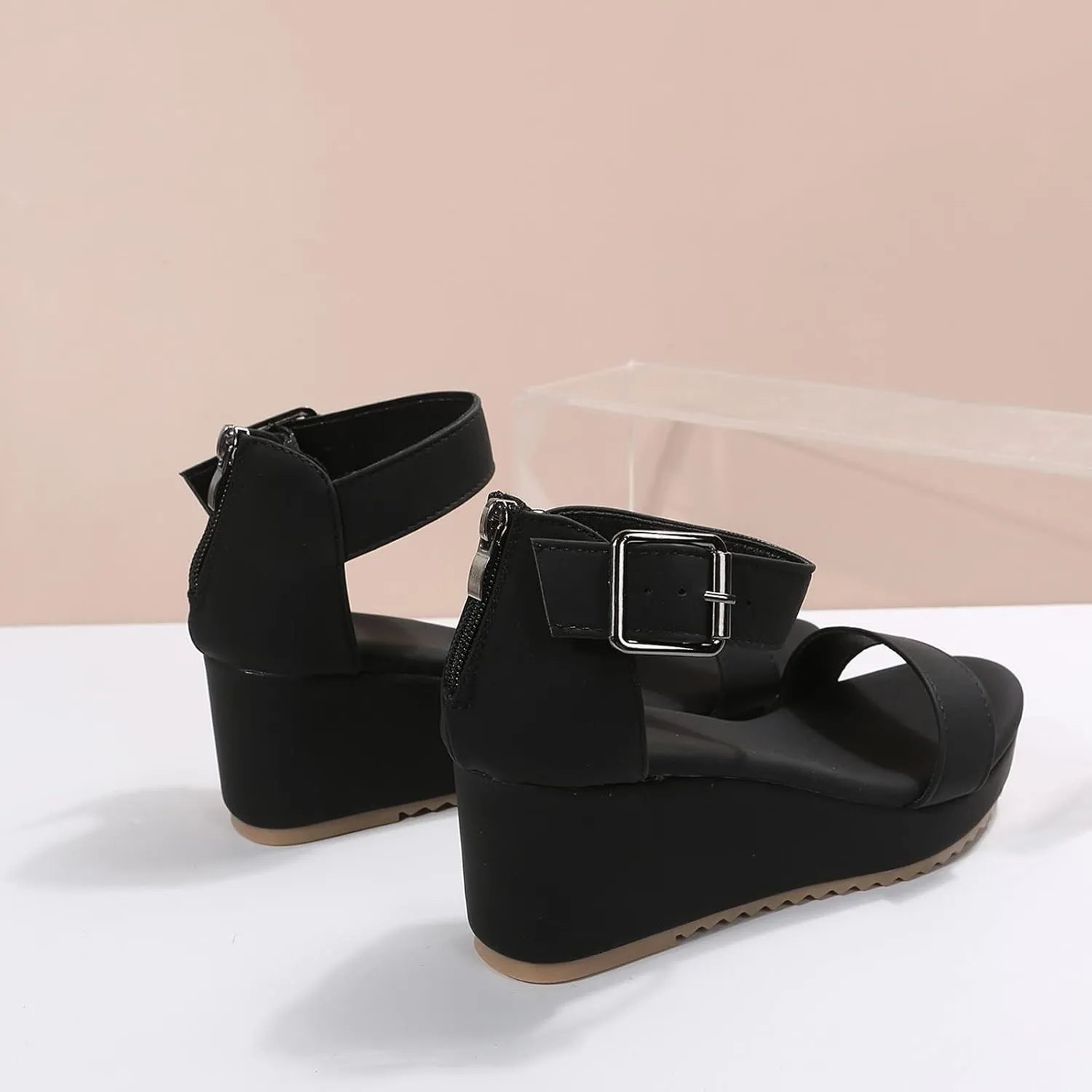 peqiut Casual Sandals Women Platform Wedge Sandals for Women Ankle Strap Shoes Comfortable Zipper Beach Sandals