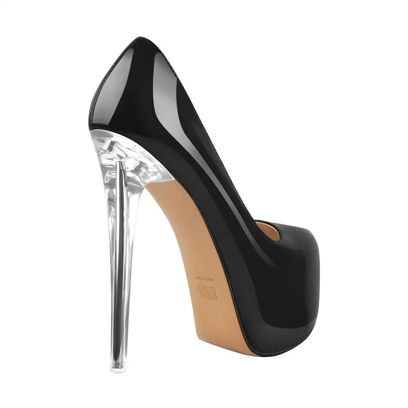 Pumps Patent Leather Slip On Metal High Heels Shoes