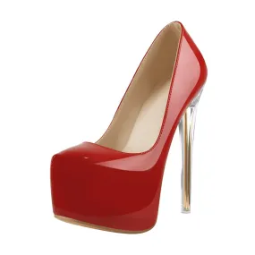 Pumps Patent Leather Slip On Metal High Heels Shoes