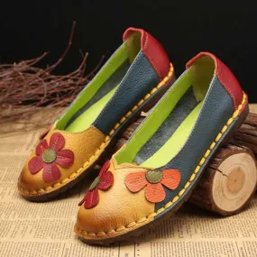 Retro Stitching Leather Flats Casual Shoes