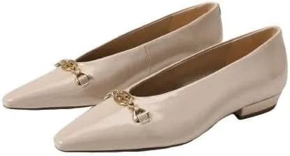 Sam Edelman Jenica Chai Latte Metallic Chain Details Slip On Pointed Toe Flats