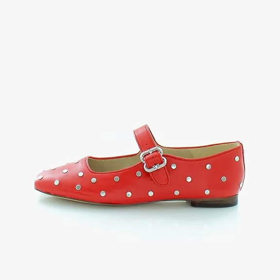 Sam Edelman Michaela Heirloom Red Studs Mary Jane Ankle Strap Squared Toe Flats