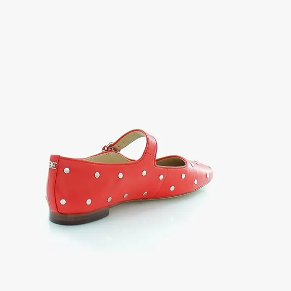 Sam Edelman Michaela Heirloom Red Studs Mary Jane Ankle Strap Squared Toe Flats
