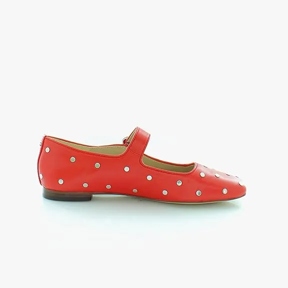 Sam Edelman Michaela Heirloom Red Studs Mary Jane Ankle Strap Squared Toe Flats