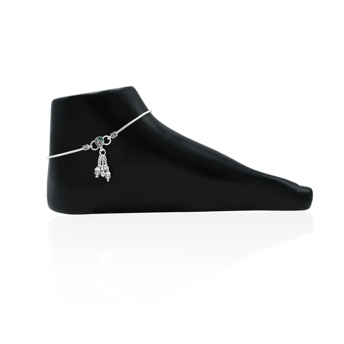 Silver Elegant Leafs And Beads Anklet
