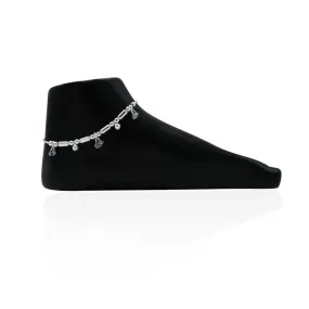 Silver Elegant Leafs And Beads Anklet
