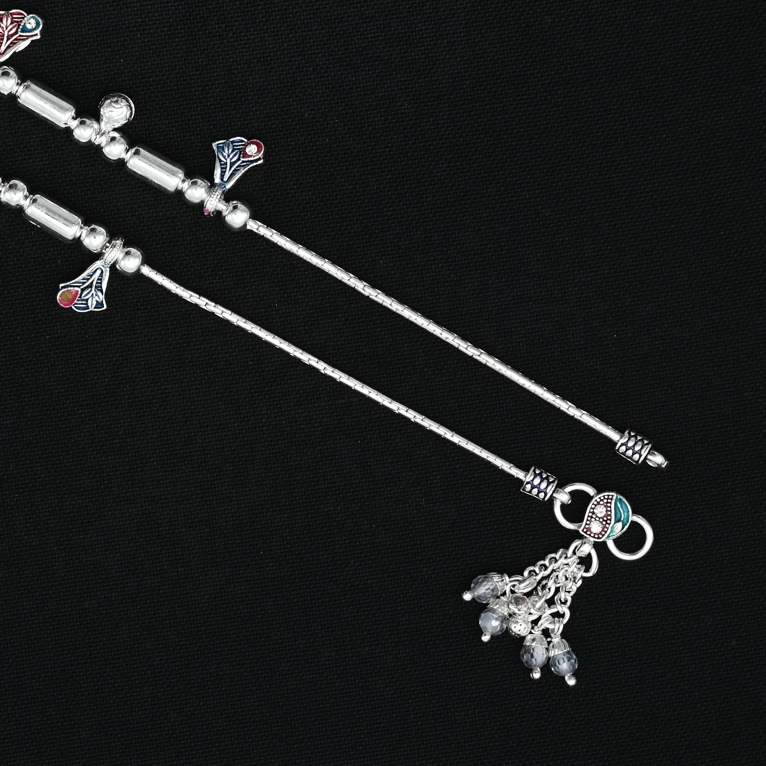 Silver Elegant Leafs And Beads Anklet
