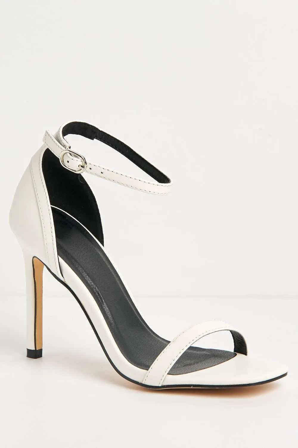 Sovia Ankle Strap Square Toe Heeled Sandals in White Matt