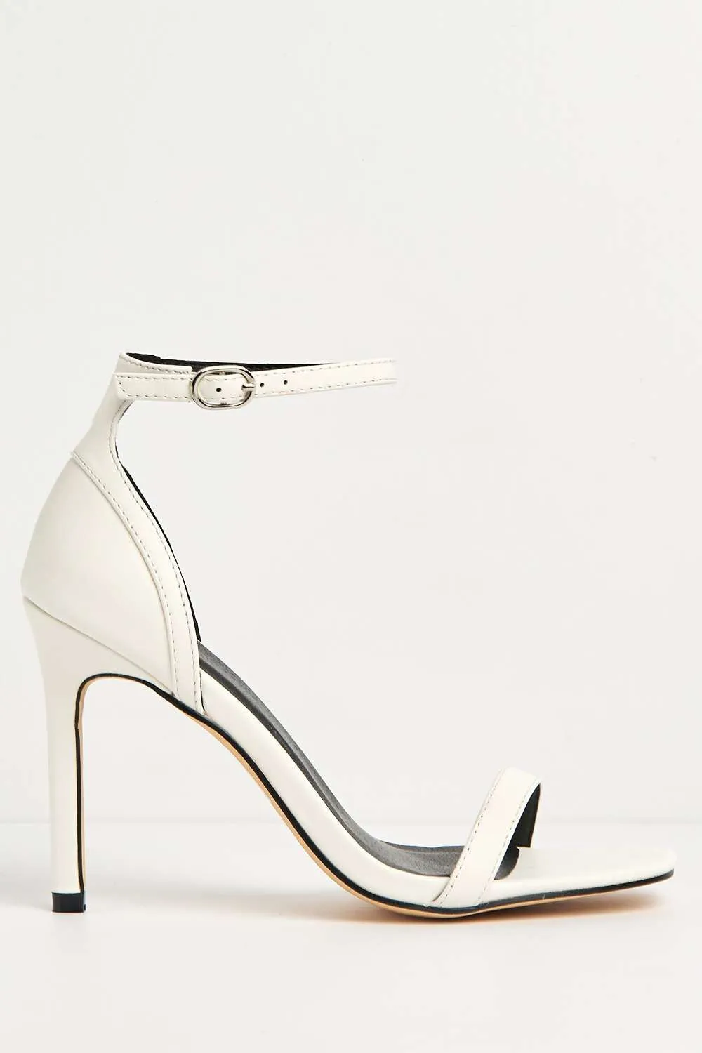 Sovia Ankle Strap Square Toe Heeled Sandals in White Matt