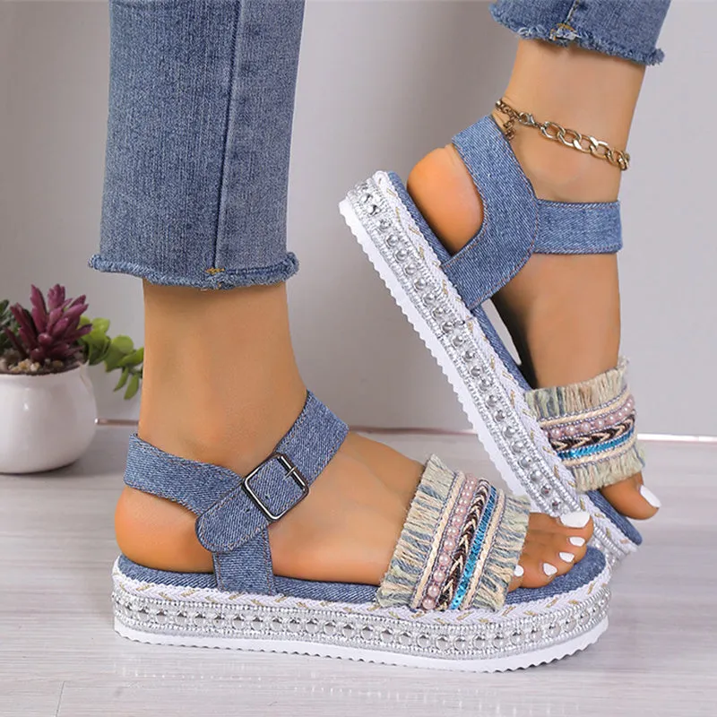 Summer Fashion Tassel Denim Sandals