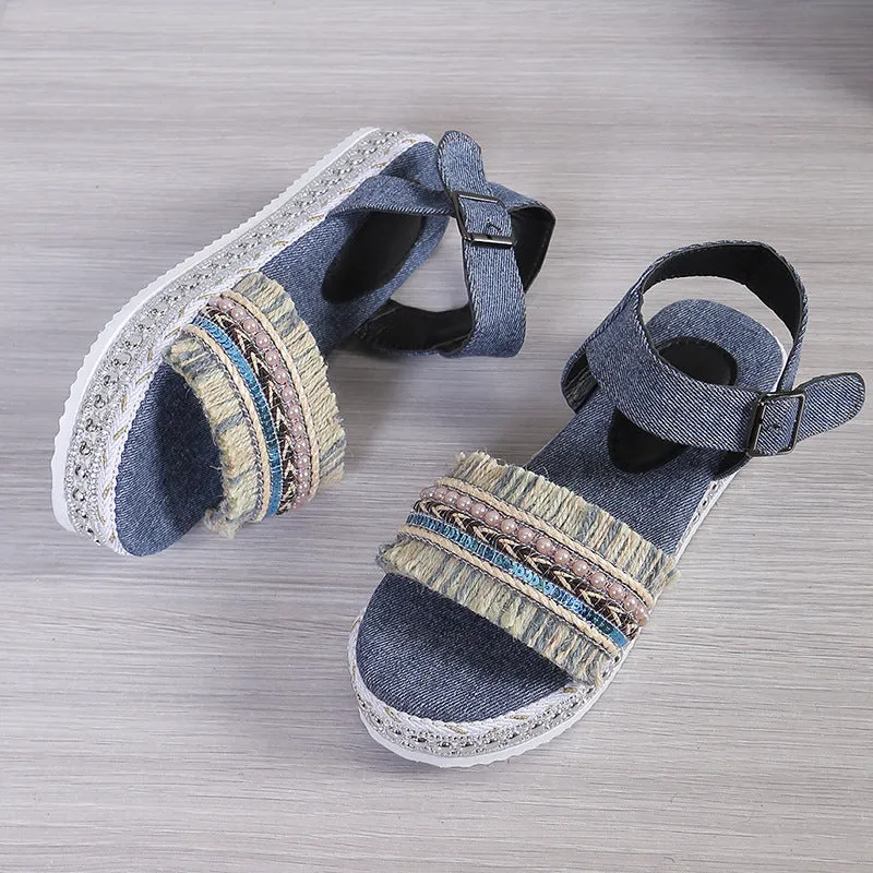 Summer Fashion Tassel Denim Sandals