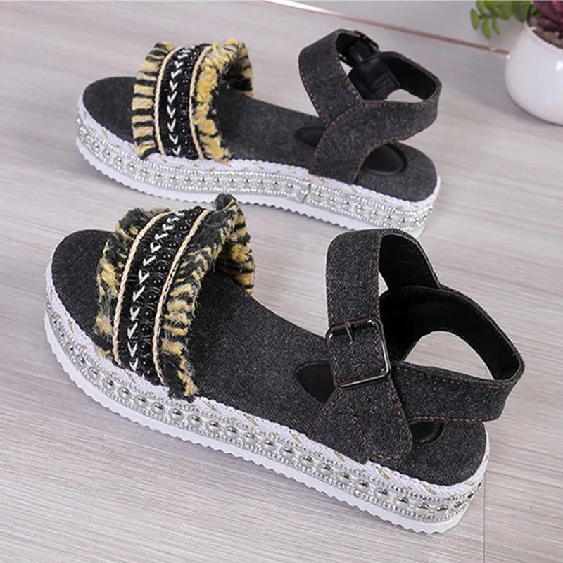Summer Fashion Tassel Denim Sandals