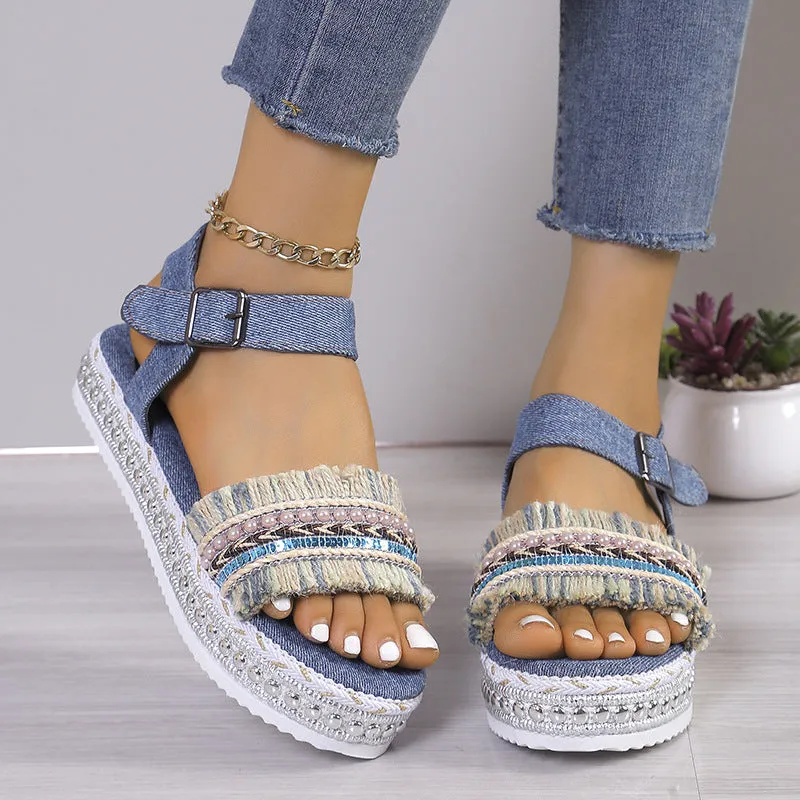 Summer Fashion Tassel Denim Sandals