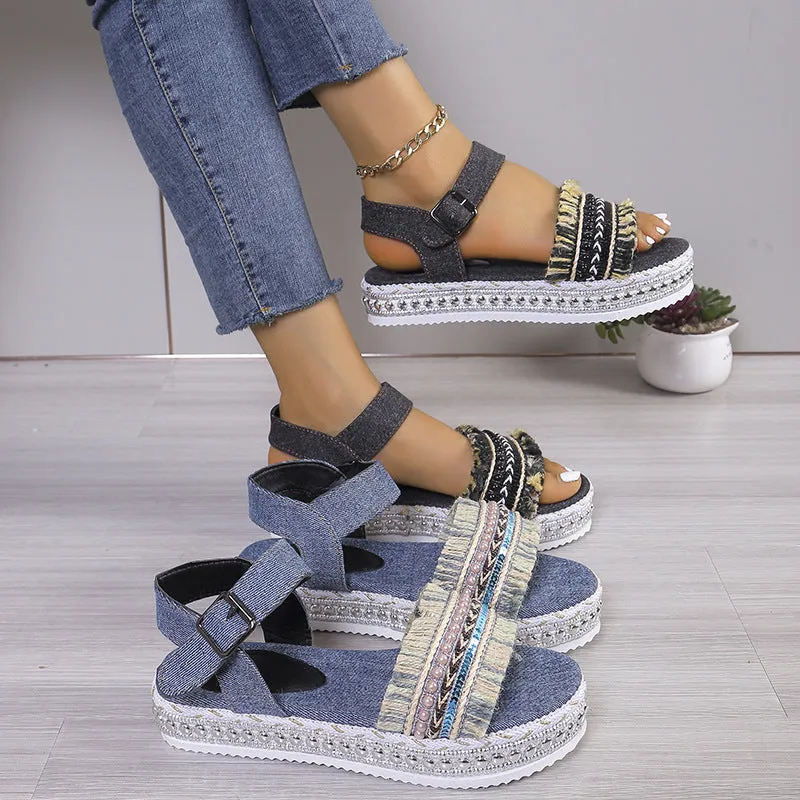 Summer Fashion Tassel Denim Sandals