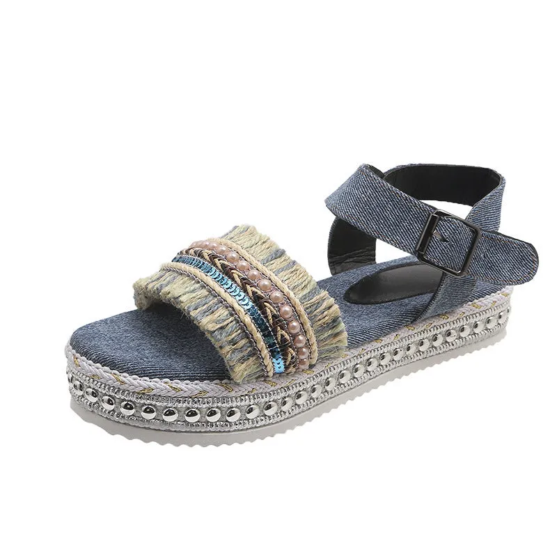 Summer Fashion Tassel Denim Sandals