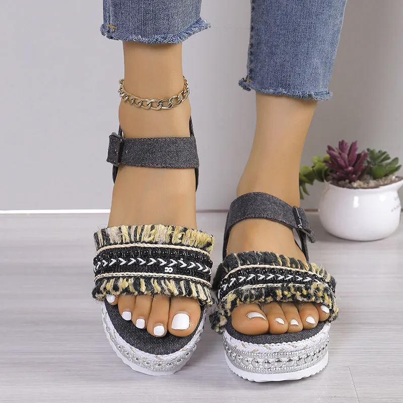 Summer Fashion Tassel Denim Sandals
