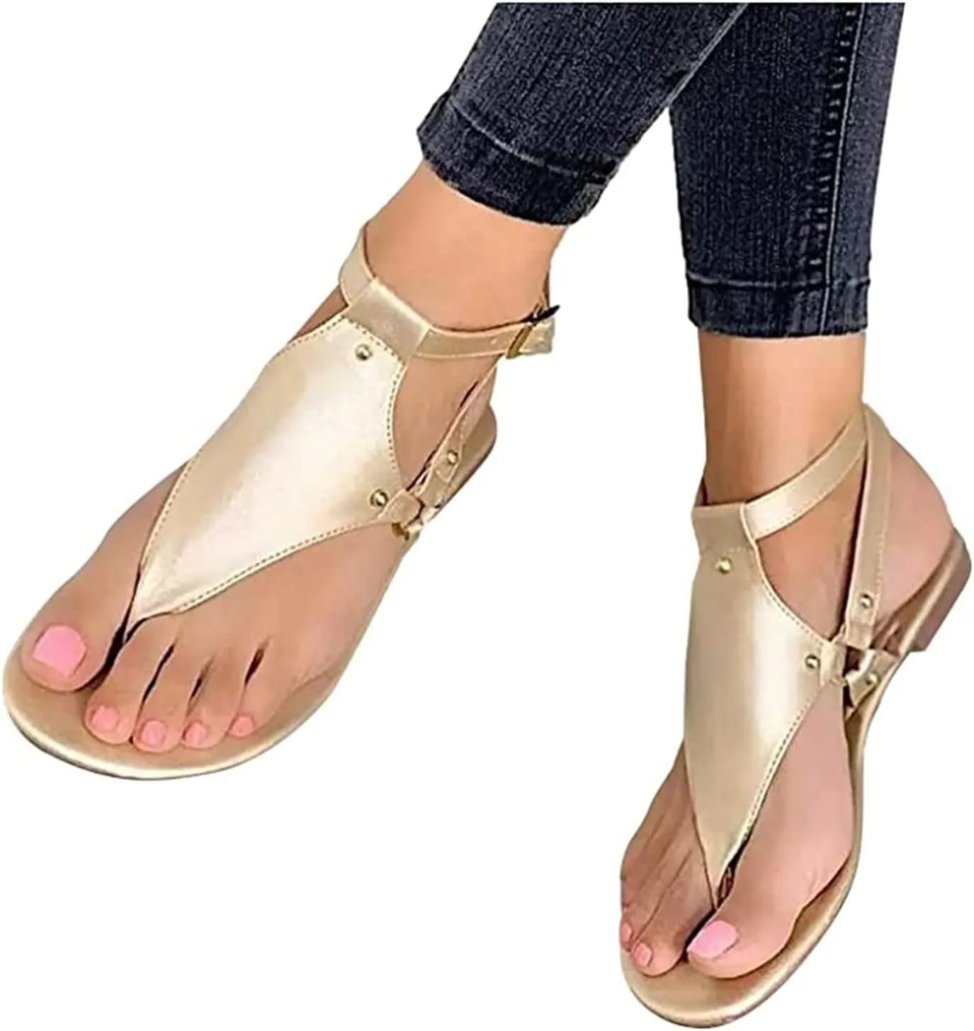 Summer Sandals For Women,Women Strappy Flat Sadals Dressy Flip-Flops Clip Toe T-Strap Gladiator Thong Beach Sandals