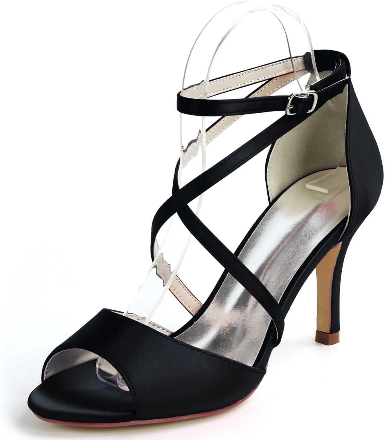 TarfiC Stiletto High Heels for Women, Ankle Strap Kitten Heels Buckle Open Open Toe Shoes Heels