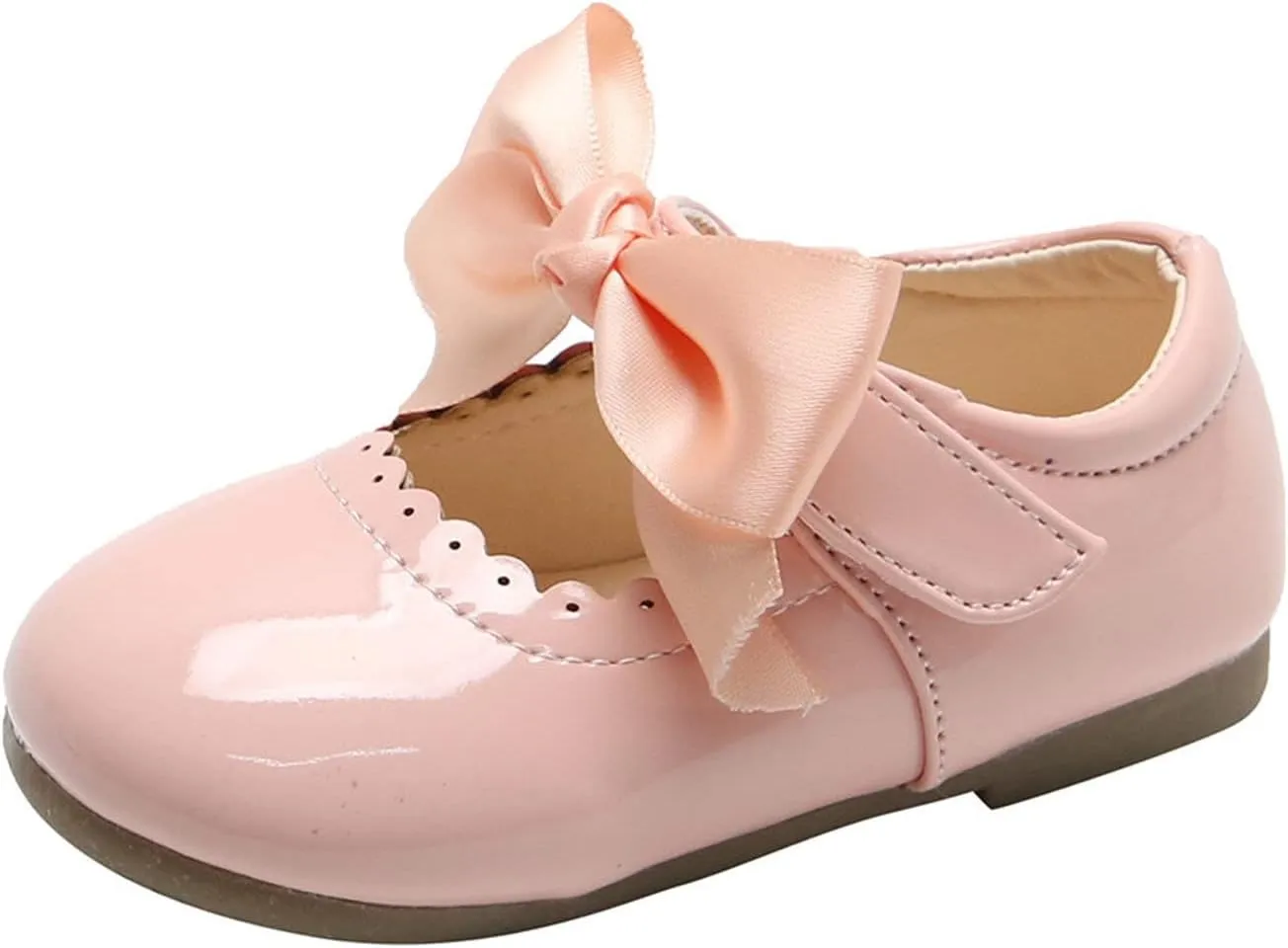 Toddler Girls Slip On Shoes Baby Girl Kids Cute Princess Shoes Fashion Bow Hollow Out Non-slip Leather Flats Shoes T-177 Pink 4.5
