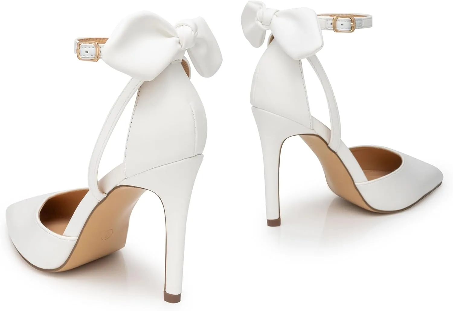 Trary Heels for Women Closed Pointed Toe Heels Women's Pumps Stiletto High Heels with Bow Knot Comfortable Ankle Strap Office Party Wedding Dress Shoes 3.74" Heels