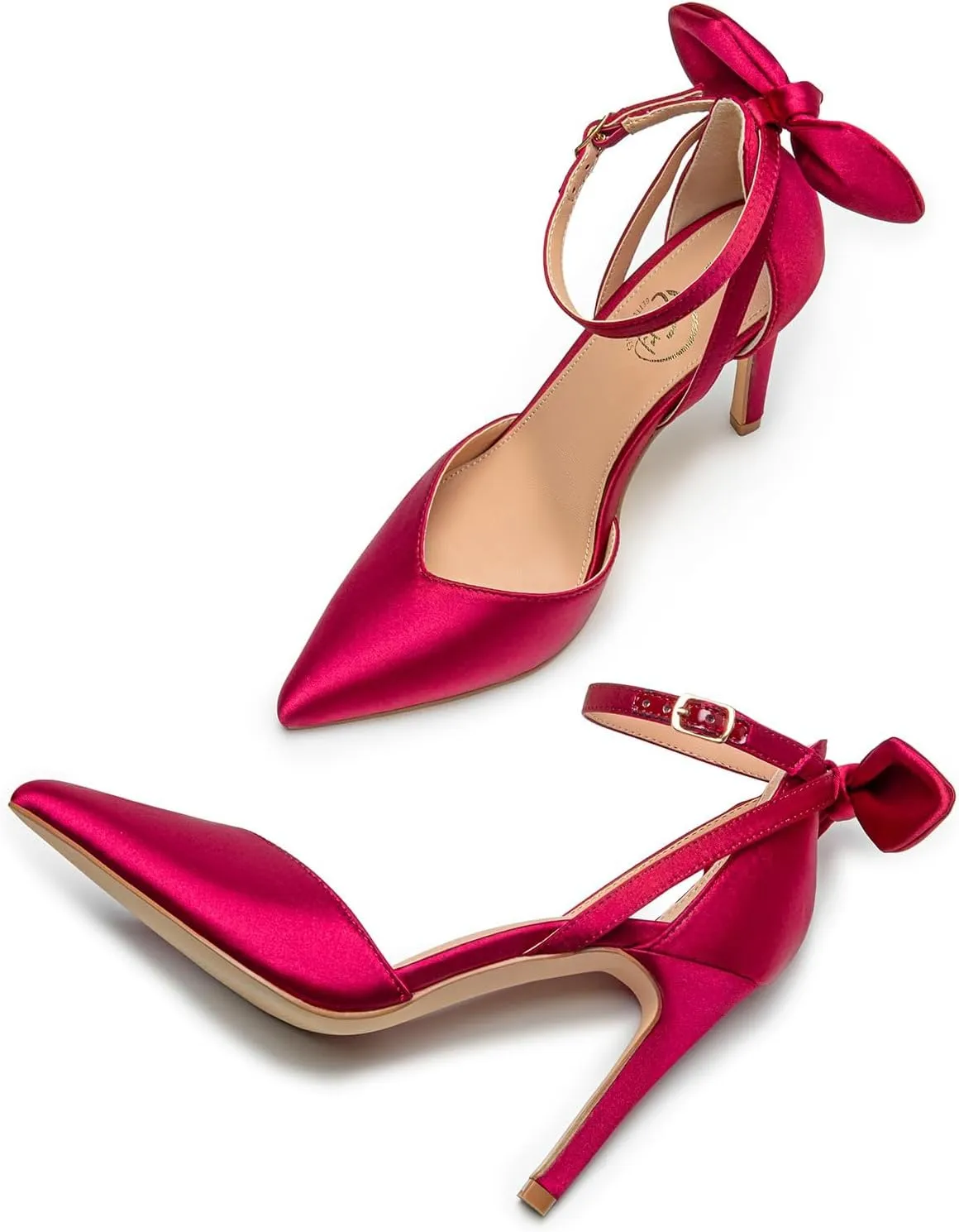 Trary Heels for Women Closed Pointed Toe Heels Women's Pumps Stiletto High Heels with Bow Knot Comfortable Ankle Strap Office Party Wedding Dress Shoes 3.74" Heels