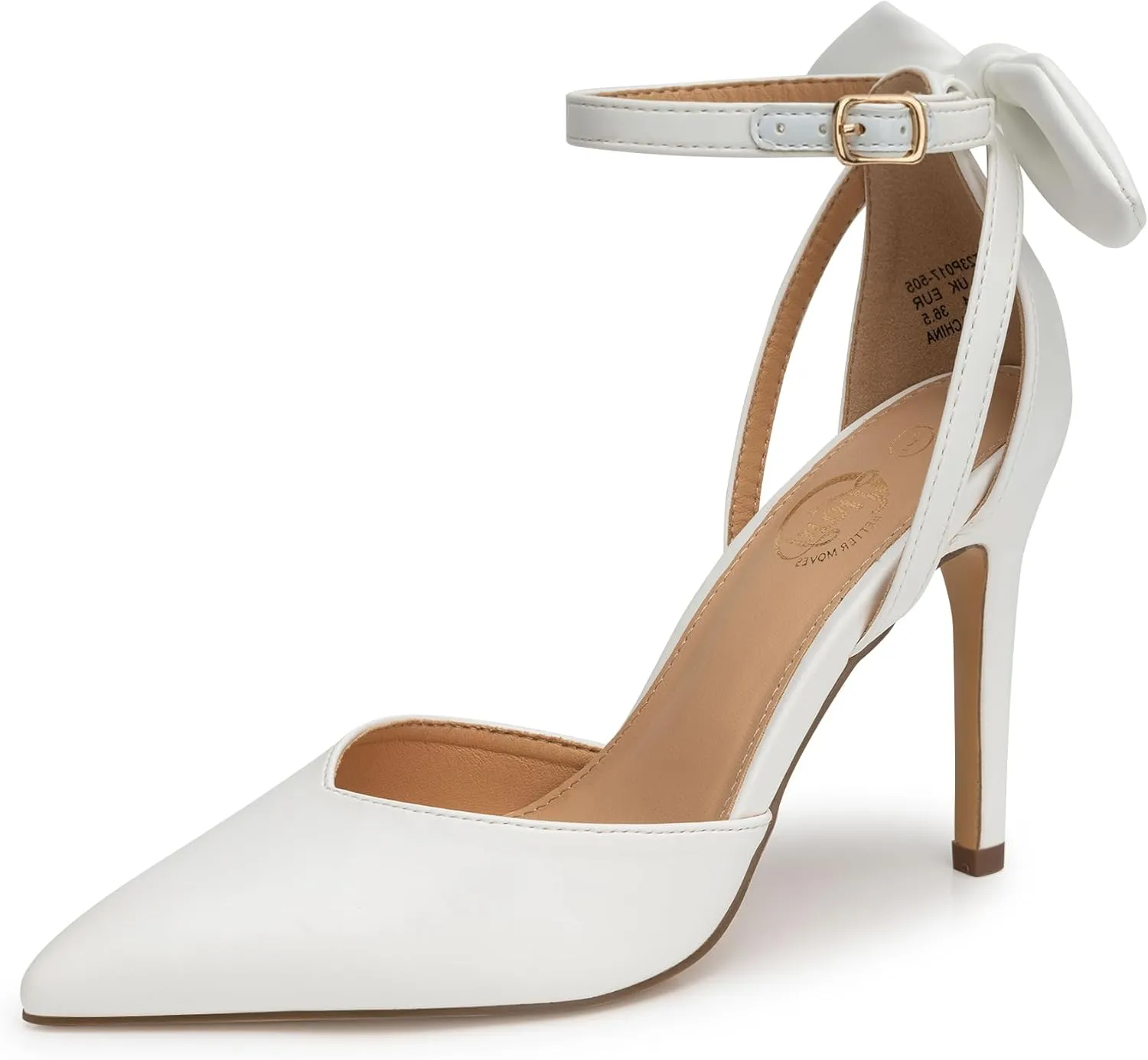 Trary Heels for Women Closed Pointed Toe Heels Women's Pumps Stiletto High Heels with Bow Knot Comfortable Ankle Strap Office Party Wedding Dress Shoes 3.74" Heels