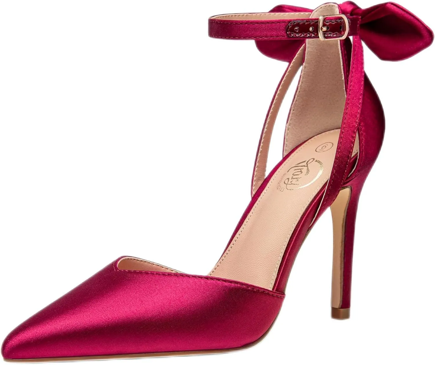 Trary Heels for Women Closed Pointed Toe Heels Women's Pumps Stiletto High Heels with Bow Knot Comfortable Ankle Strap Office Party Wedding Dress Shoes 3.74" Heels