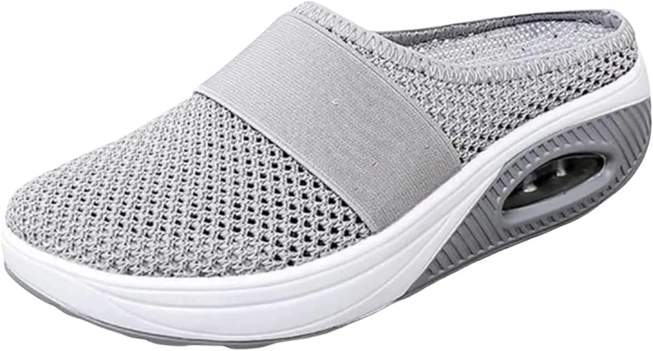 uSecee Mule Sneakers for Womens Mens Mesh Wide Width Mesh Walking Shoes Open Back Slip On Shoes Backless Platform Sneakers Lightweight Breathable Non-Slip Shoes Slippers Slides Closed Toe