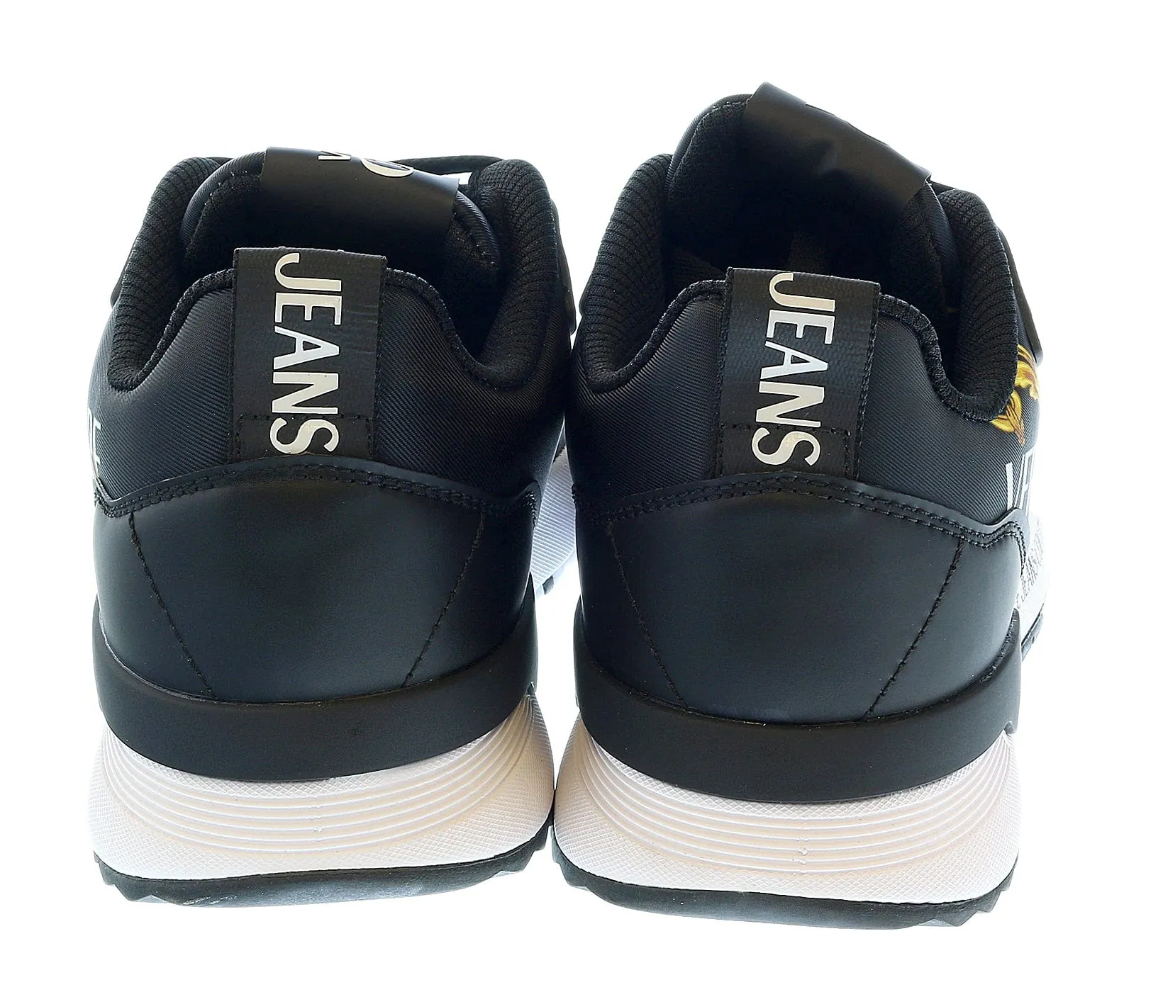 Versace Jeans Couture Black Gold Baroque Detail Lace Up Fashion Sneakers-