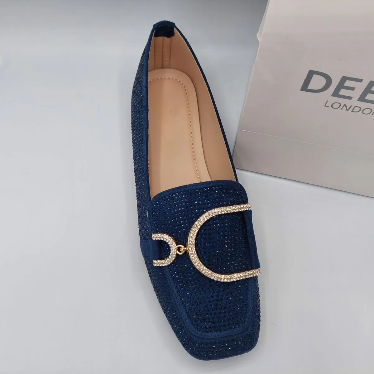 VEX WOMEN'S DIAMANTE GLITTER LOAFERS FLATS WITH GOLD METAL DECOR