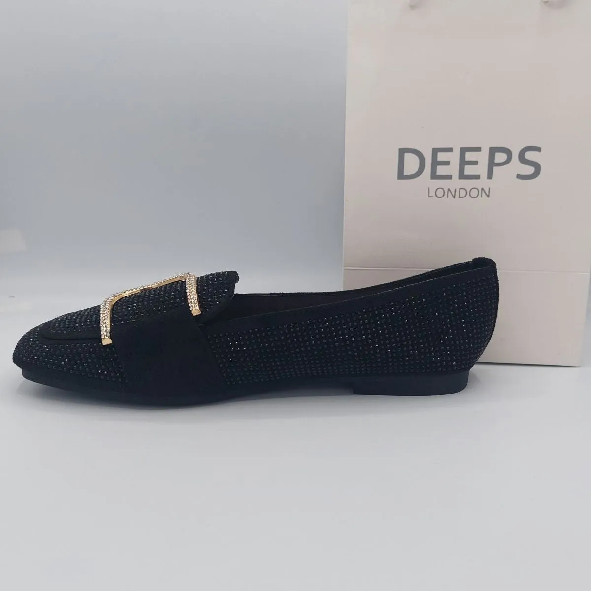 VEX WOMEN'S DIAMANTE GLITTER LOAFERS FLATS WITH GOLD METAL DECOR