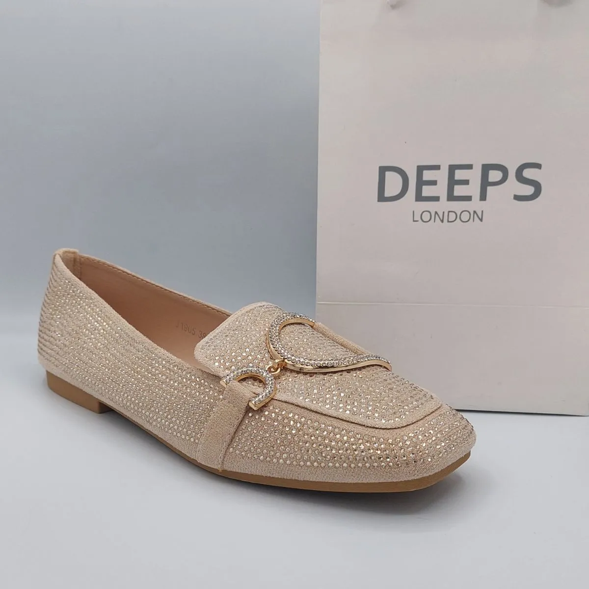 VEX WOMEN'S DIAMANTE GLITTER LOAFERS FLATS WITH GOLD METAL DECOR