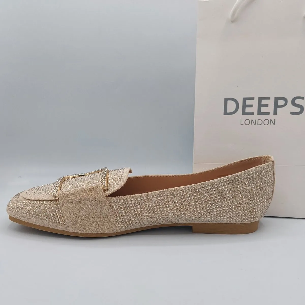 VEX WOMEN'S DIAMANTE GLITTER LOAFERS FLATS WITH GOLD METAL DECOR