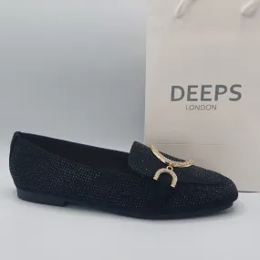 VEX WOMEN'S DIAMANTE GLITTER LOAFERS FLATS WITH GOLD METAL DECOR
