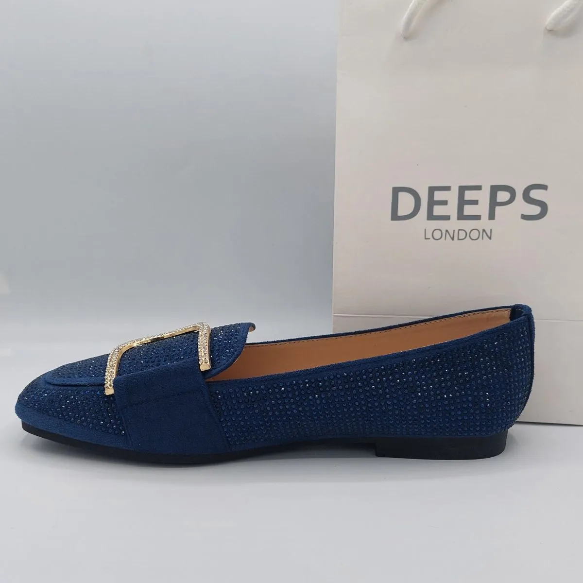 VEX WOMEN'S DIAMANTE GLITTER LOAFERS FLATS WITH GOLD METAL DECOR