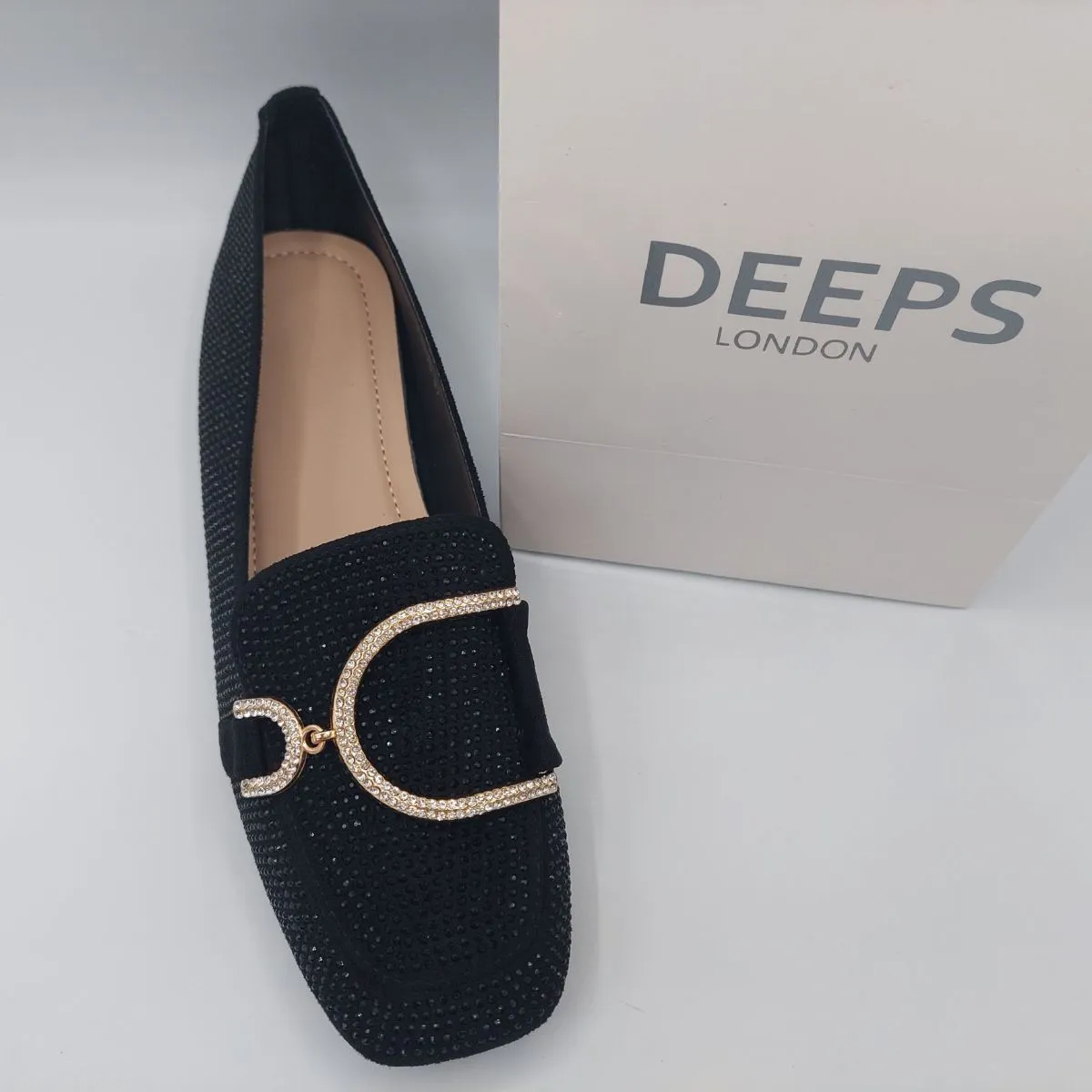 VEX WOMEN'S DIAMANTE GLITTER LOAFERS FLATS WITH GOLD METAL DECOR