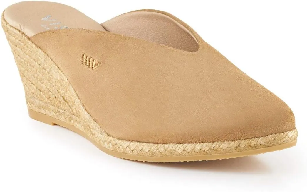 VISCATA Truja Suede Wedge Mule Handmade 2 ½” Heel Women's Sandals with Breathable Cotton Canvas and 100% Natural Jute Midsole for All Casual Occasions