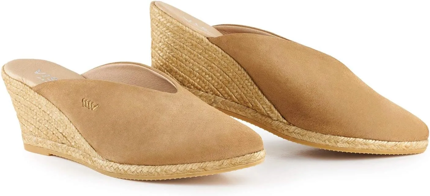 VISCATA Truja Suede Wedge Mule Handmade 2 ½” Heel Women's Sandals with Breathable Cotton Canvas and 100% Natural Jute Midsole for All Casual Occasions