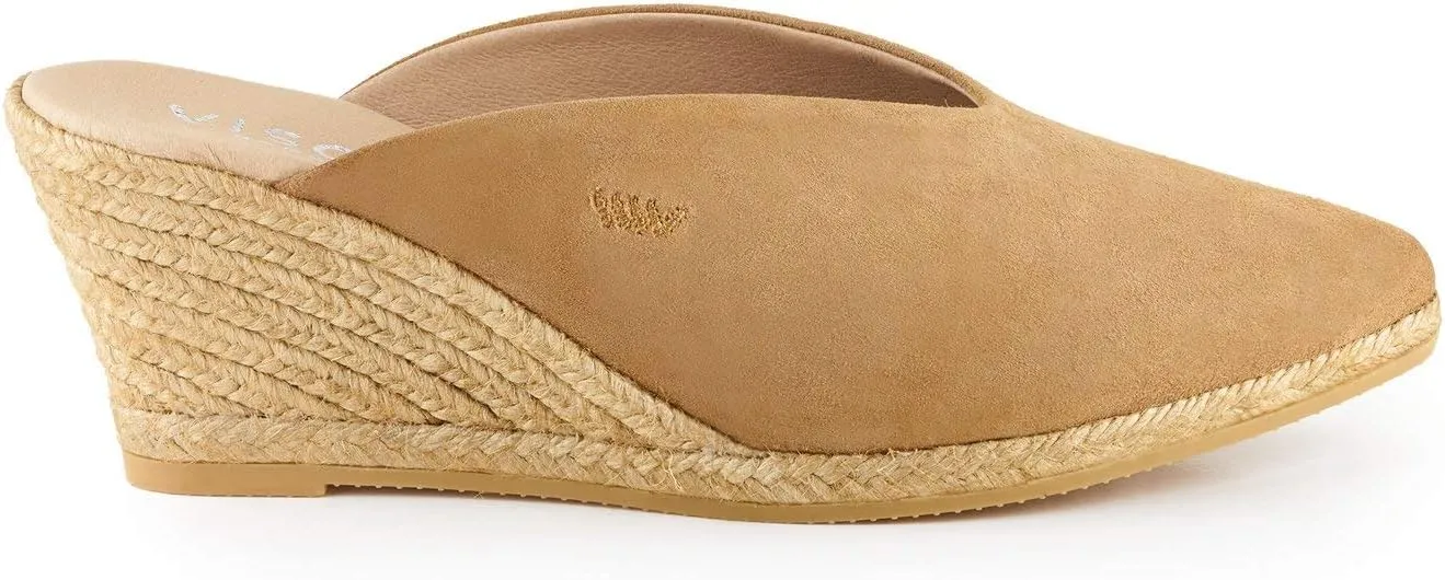 VISCATA Truja Suede Wedge Mule Handmade 2 ½” Heel Women's Sandals with Breathable Cotton Canvas and 100% Natural Jute Midsole for All Casual Occasions