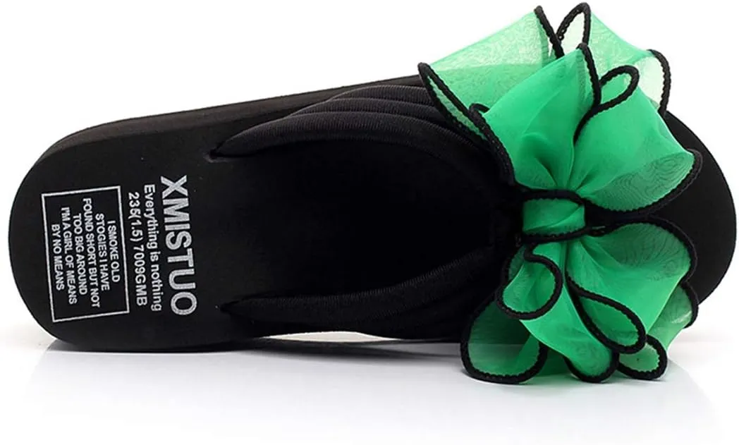 VOKLIN Women's Fashion Bohemian Bowknot Wedge Flipflops Sandals Comfort Nonslip Platform Summer Beach Sandal