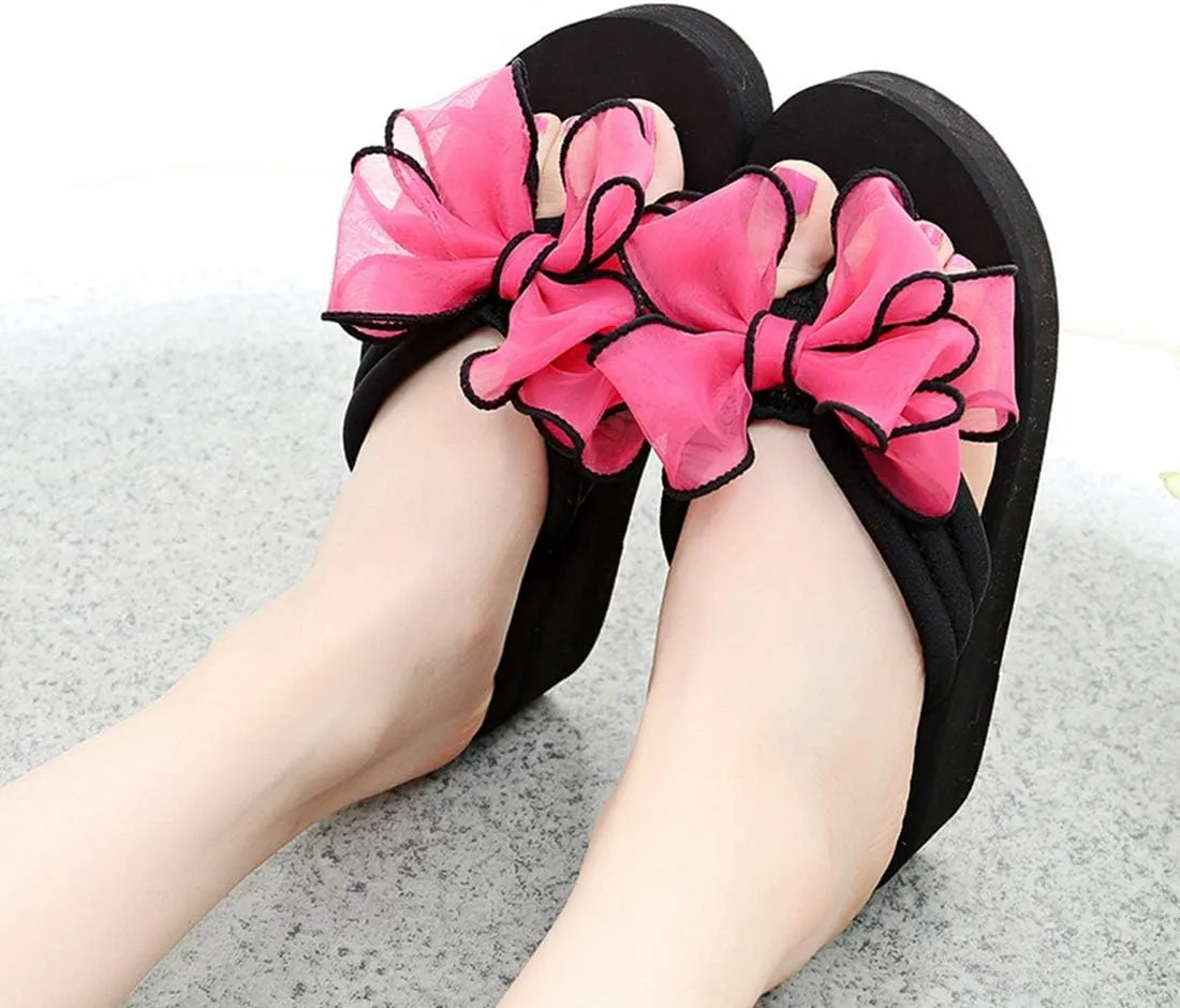 VOKLIN Women's Fashion Bohemian Bowknot Wedge Flipflops Sandals Comfort Nonslip Platform Summer Beach Sandal