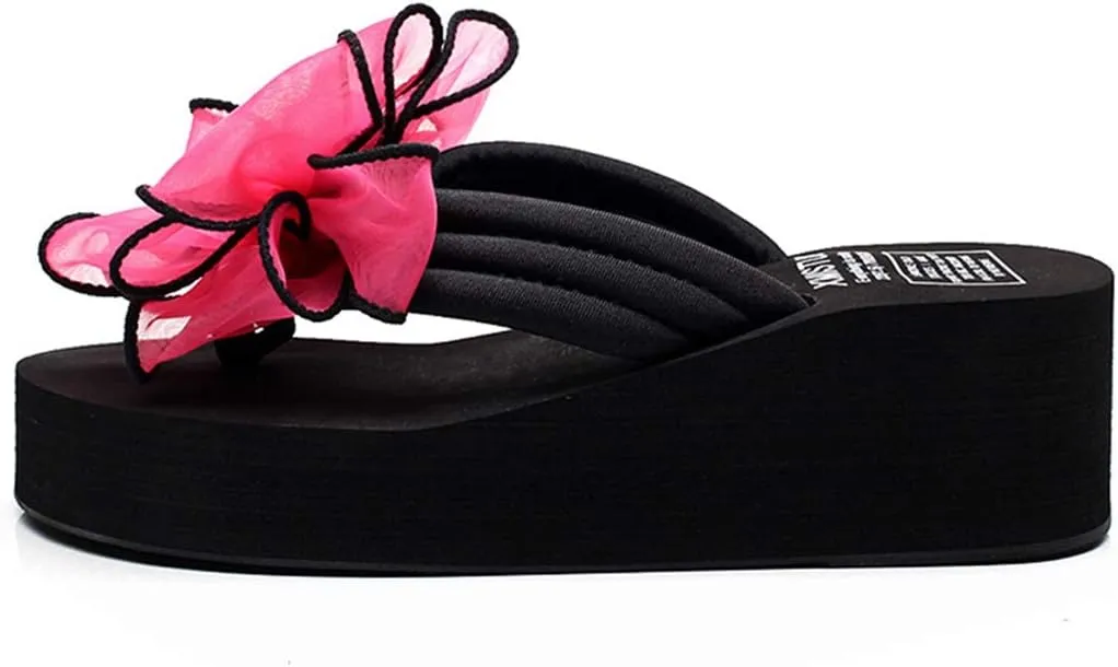 VOKLIN Women's Fashion Bohemian Bowknot Wedge Flipflops Sandals Comfort Nonslip Platform Summer Beach Sandal