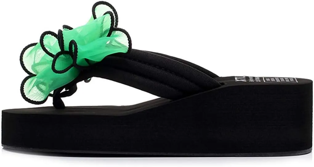 VOKLIN Women's Fashion Bohemian Bowknot Wedge Flipflops Sandals Comfort Nonslip Platform Summer Beach Sandal