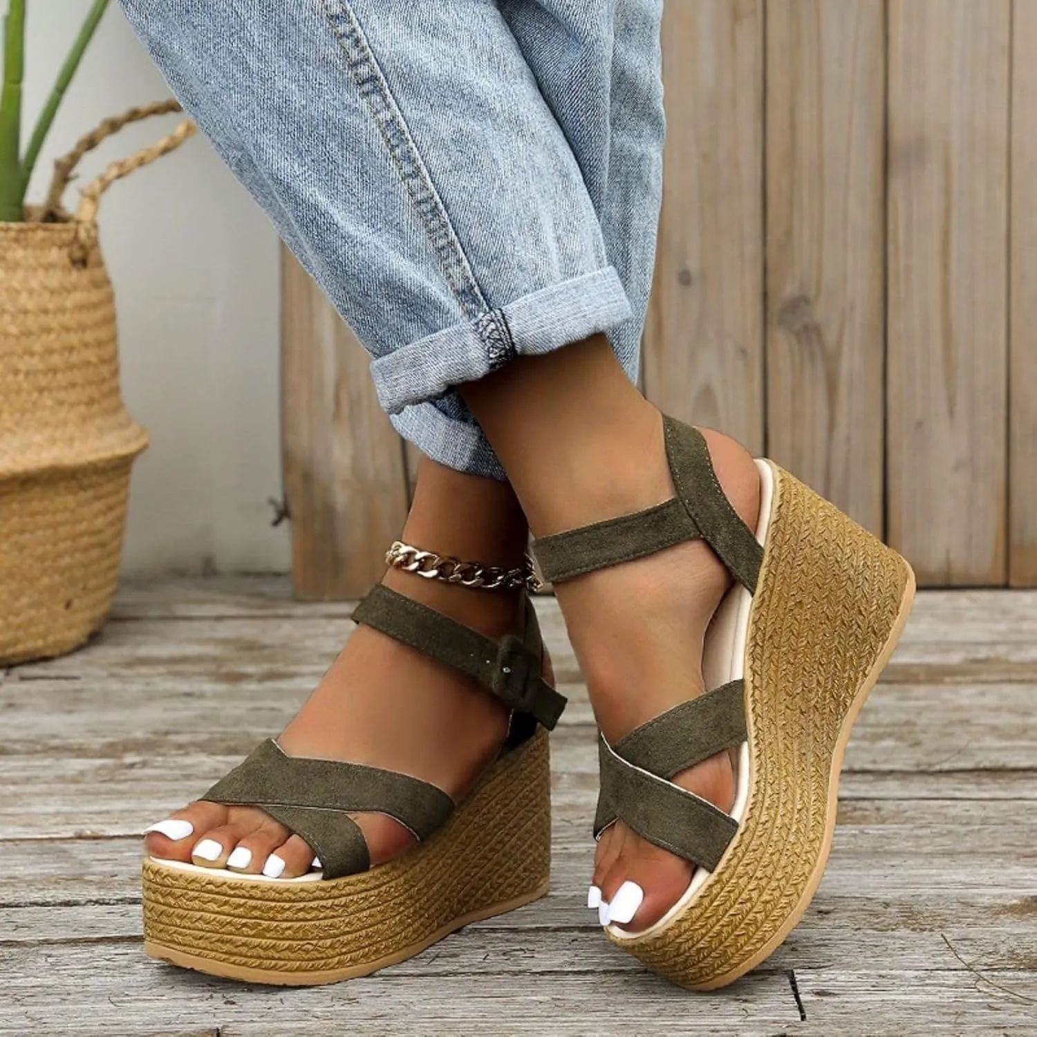 Wedge Sandals for Women Ankle Strap High Heel Platform Open Toe Walking Shoes Cross Band Comfort Wear Dressy Summer Wedges Casual Espadrille 2025 Fashion Breathable Comfortable Sandal